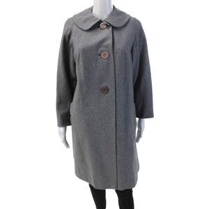 Cherrys Womens Button Front Collared Long Coat Gray Wool Size Medium